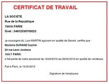 certificat travail